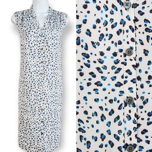 NWOT CAbi white black & blue dots shirt shift dress Womens Medium